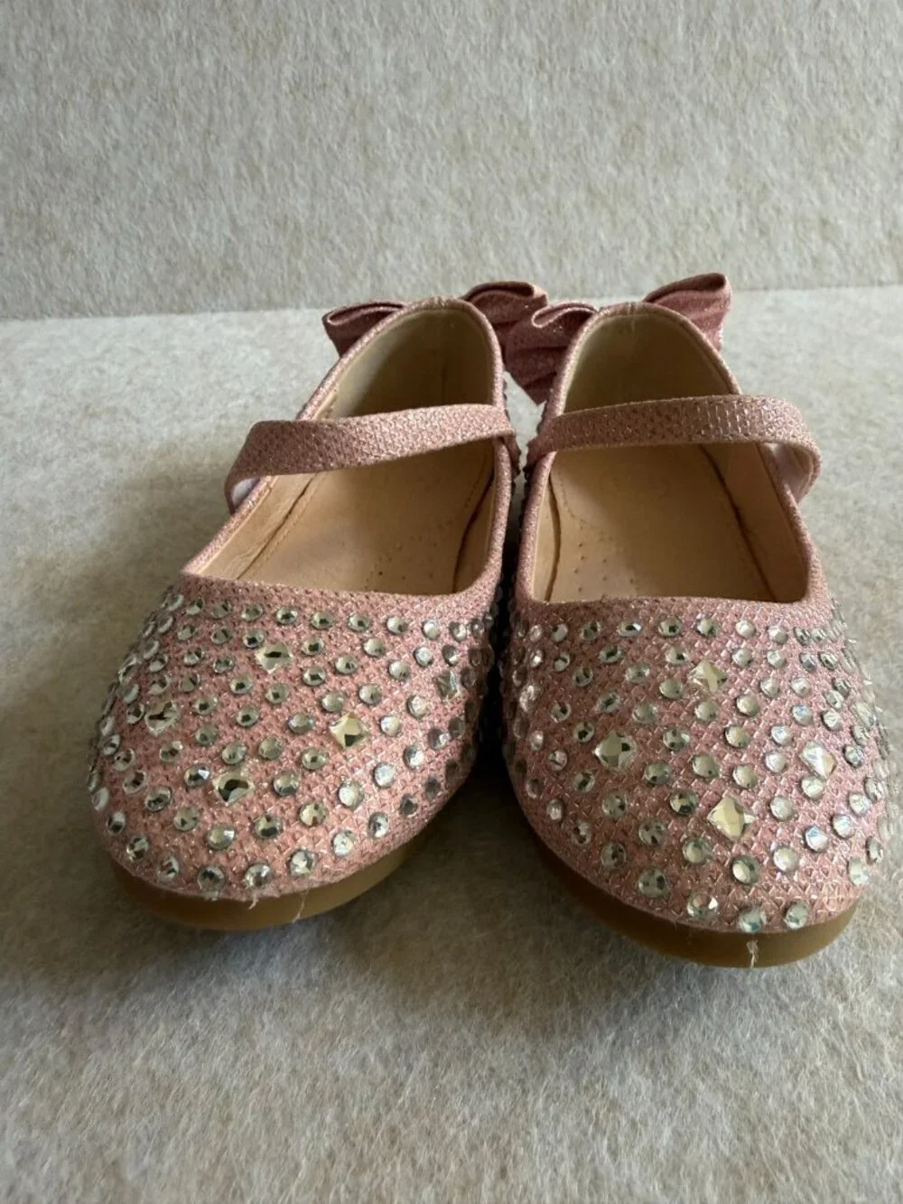 Girls 10.5T Pink Mary Jane Shoes Bow Rhinestone Dress Toddler NWOT